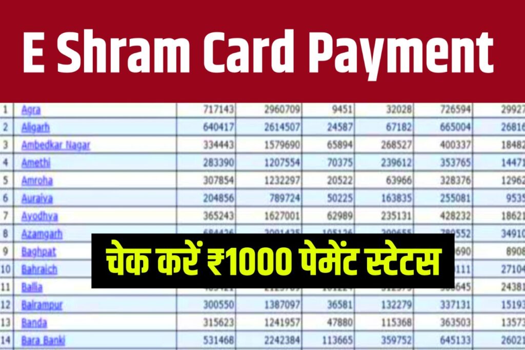 E Shram Card Payment 2024 : ई श्रम कार्ड वालों को मिला ₹1000 चेक करें