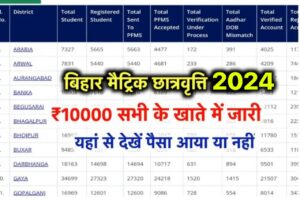 Bihar Board 10th Pass Scholarship Payment List 2024 : चेक करें ₹10000 रुपया आया है या नहीं