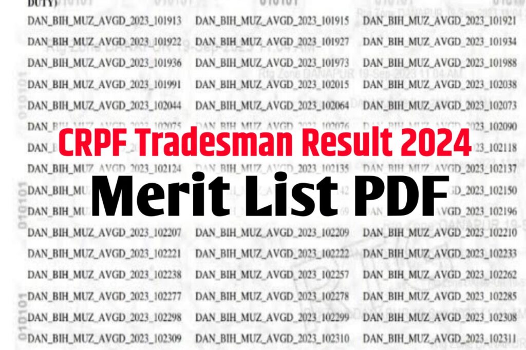 CRPF Tradesman Result 2024, Written Exam Cut Off Score