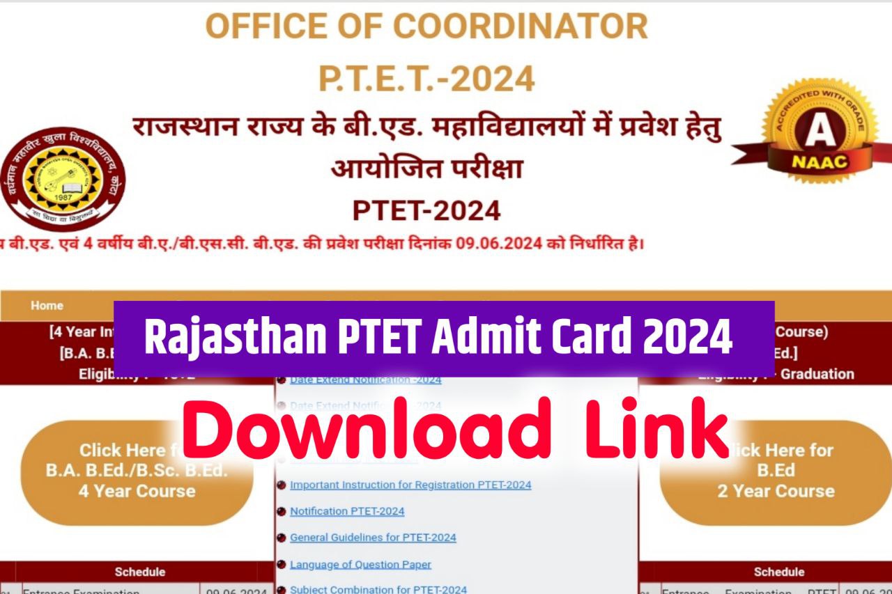 Rajasthan PTET Admit Card 2024, B.Ed Entrance Exam Date Released, Check Details Inside