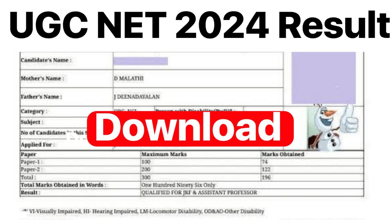 UGC NET Result 2024 : Download Scorecard & Cut off PDF